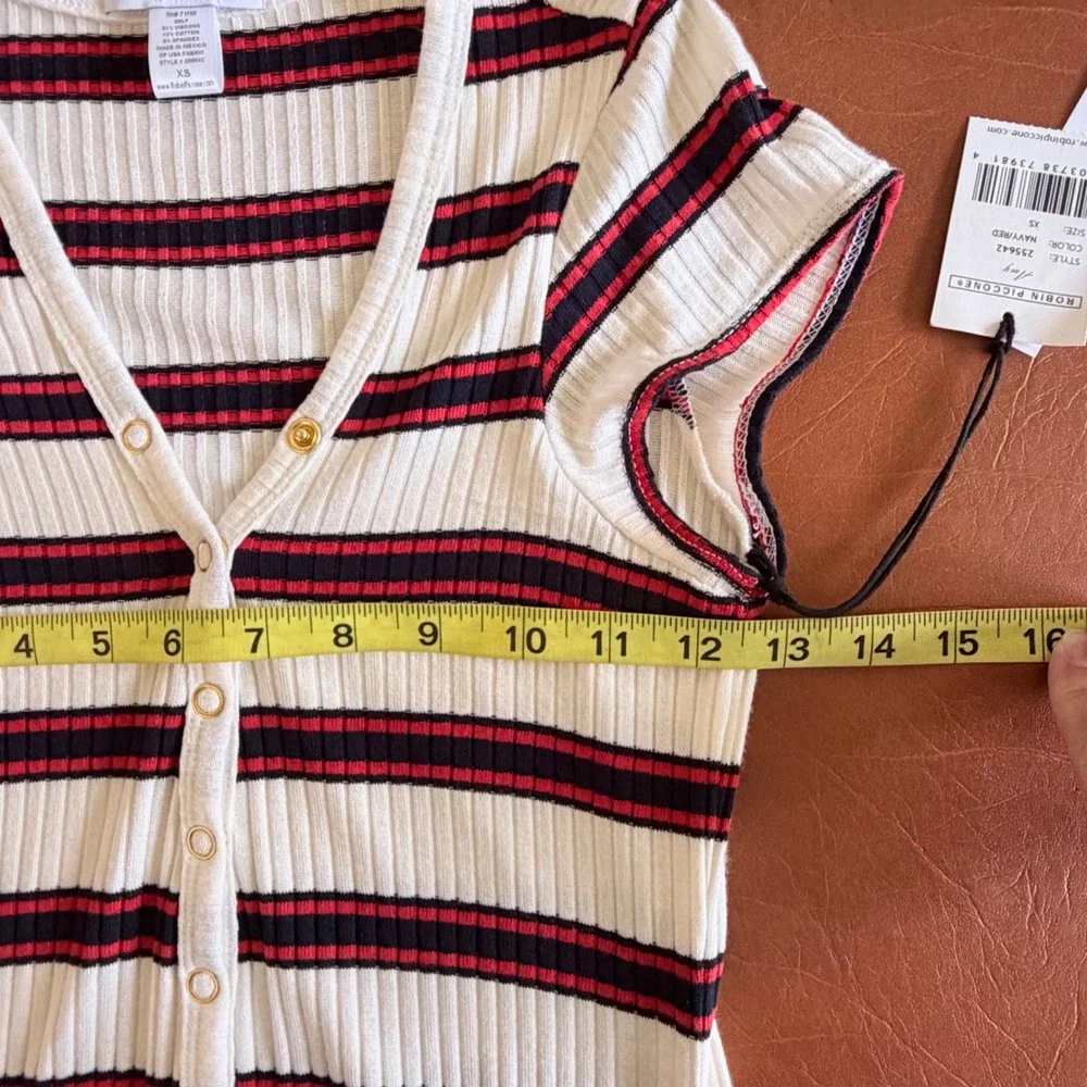 Robin Piccone Amy Striped Button Front Mini Dress XS Navy Red Preppy NWT